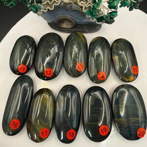 Blue Tiger Eye Palm Stone Natural Hawk's Eye Crystal Polished Worry Stone